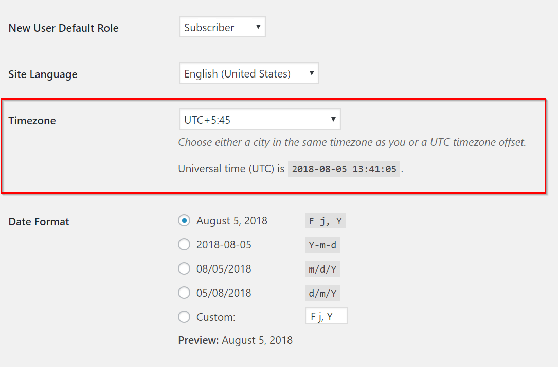 Change Timezone
