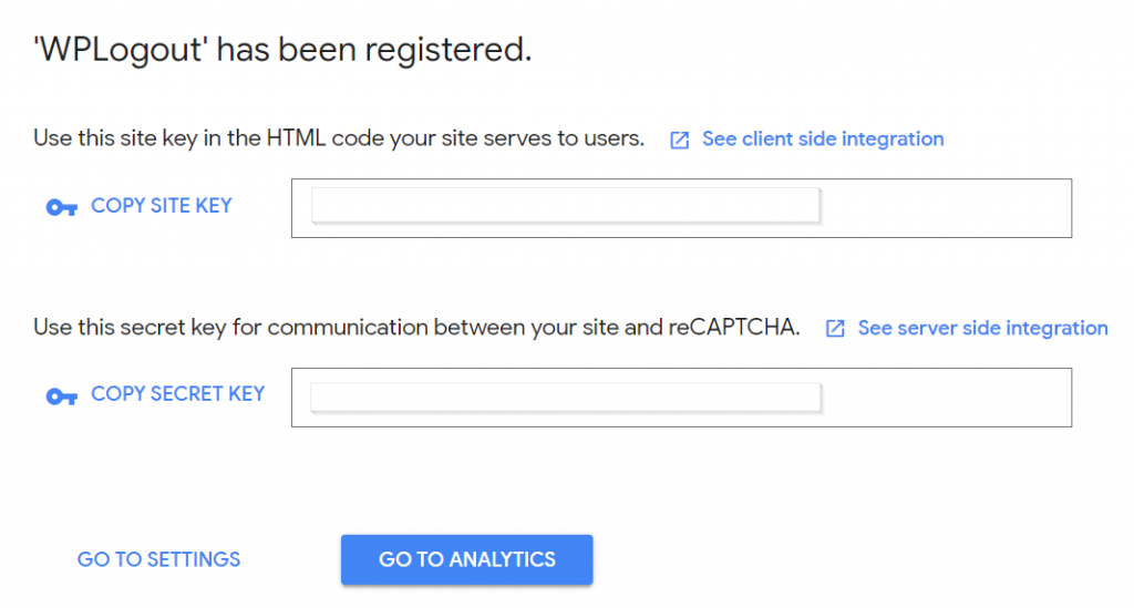 Copy Site and Secret Key