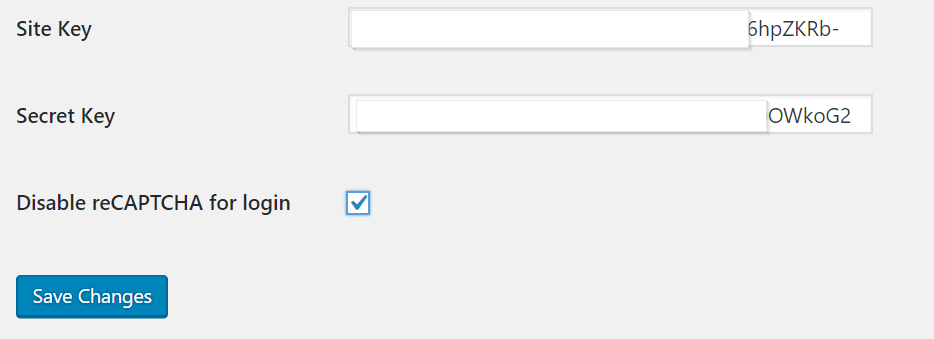 Insert your site and secret key