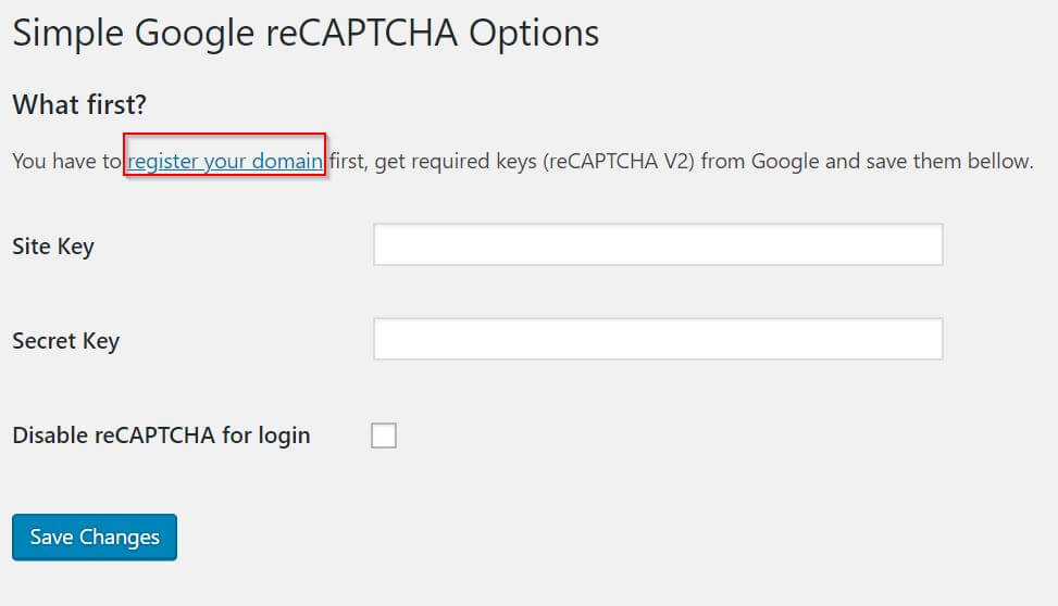 Register your Domain for reCaptcha