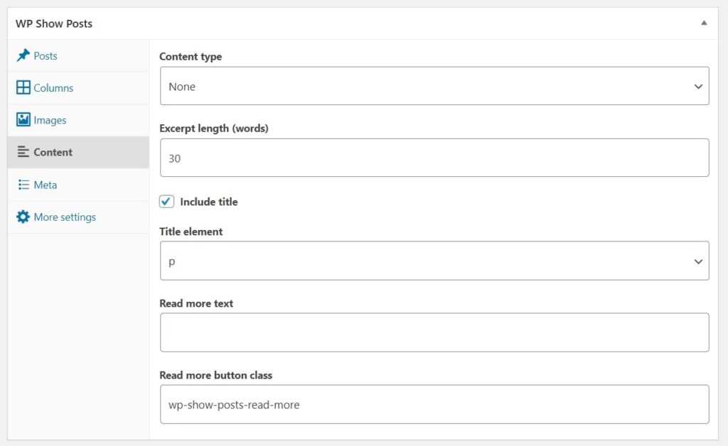 WP Show Posts Content Sections