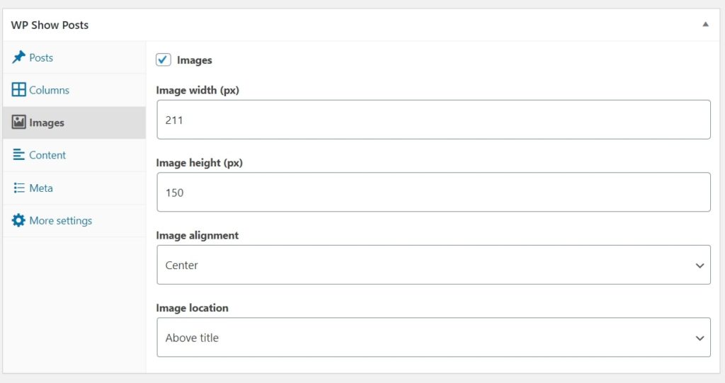 WP Show Posts Images Sections