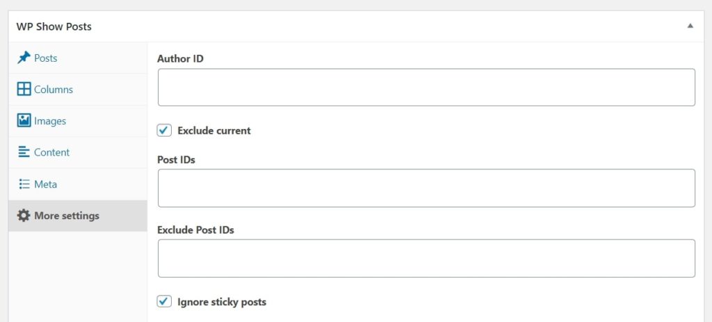 WP Show Posts More Settings Sections