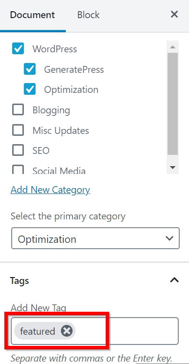 Adding Featured Tags in GeneratePress Theme
