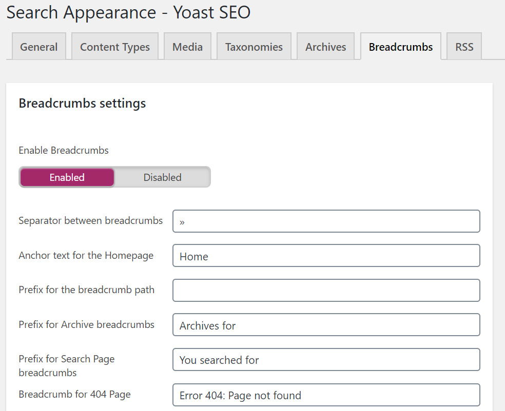 Breadcrumbs Settings in Yoast SEO