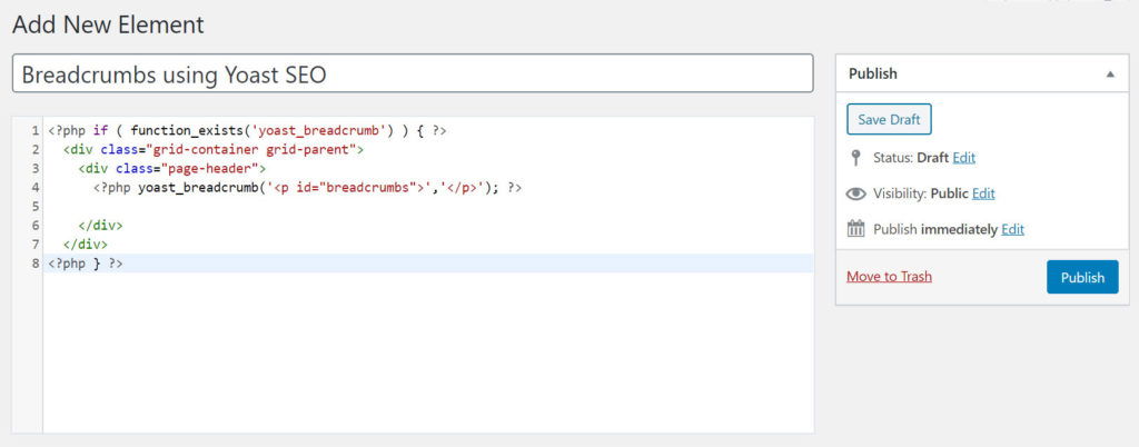 Breadcrumbs in GeneratePress using Yoast SEO Plugin
