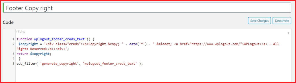 Change Copyright Text using Code Snippets in Free GeneratePress Theme