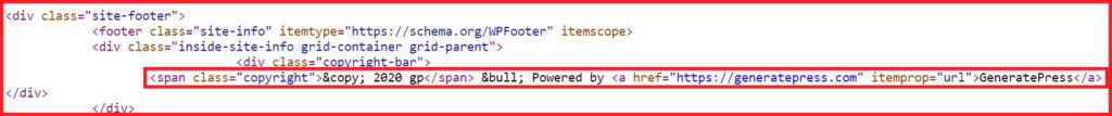 GeneratePress Copyright code in Source