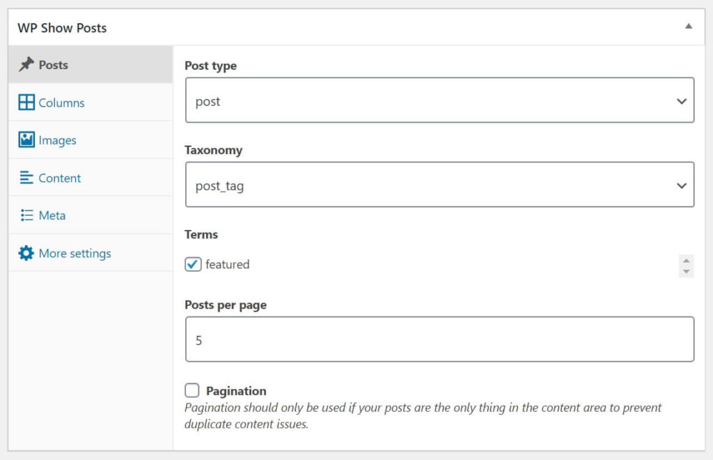 Post Section in WP Show Posts