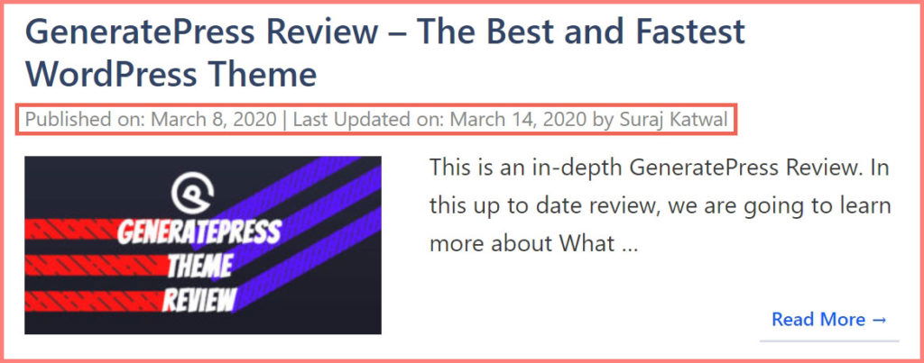 Published Date and Last Updated Date in GeneratePress Theme