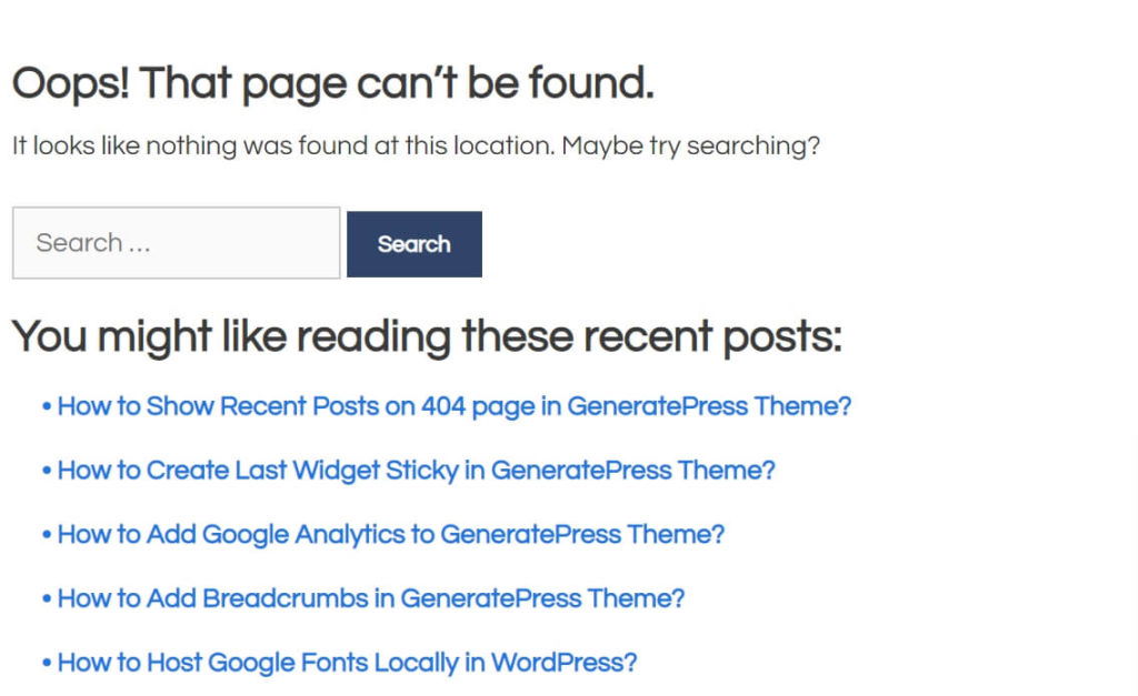 Showing Recent Posts in 404 Page in GeneratePress Theme