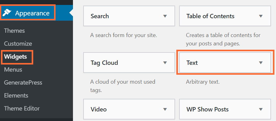 Text Widget in WordPress