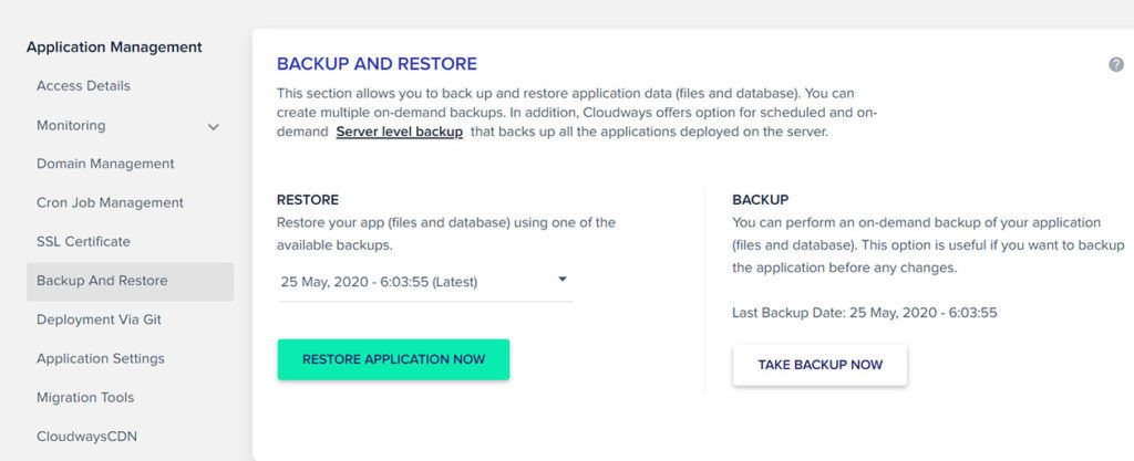 Cloudways Backup and Restore