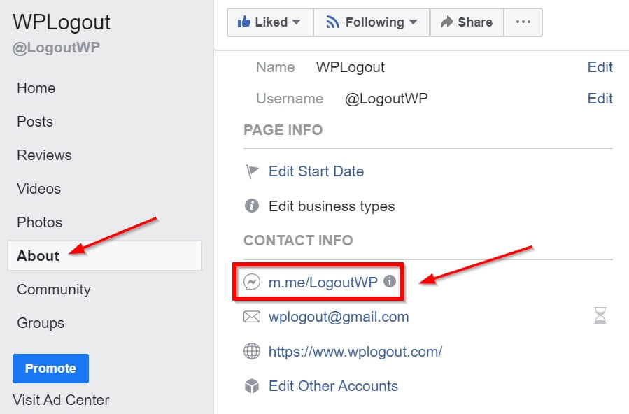 Facebook Messenger Chat URL