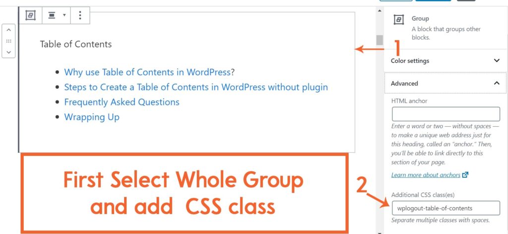 Giving CSS Class to Group Block