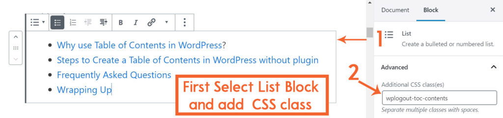 Giving CSS Class to List Block
