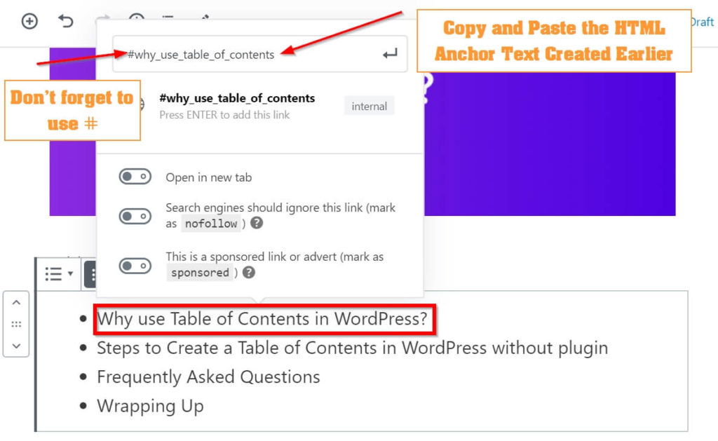 Linking HTML Anchor Text to Create TOC