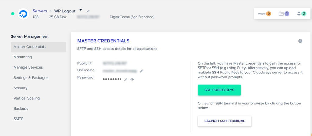 Master Credentials in Cloudways