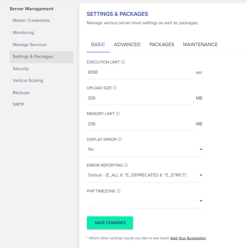 Settings & Packages