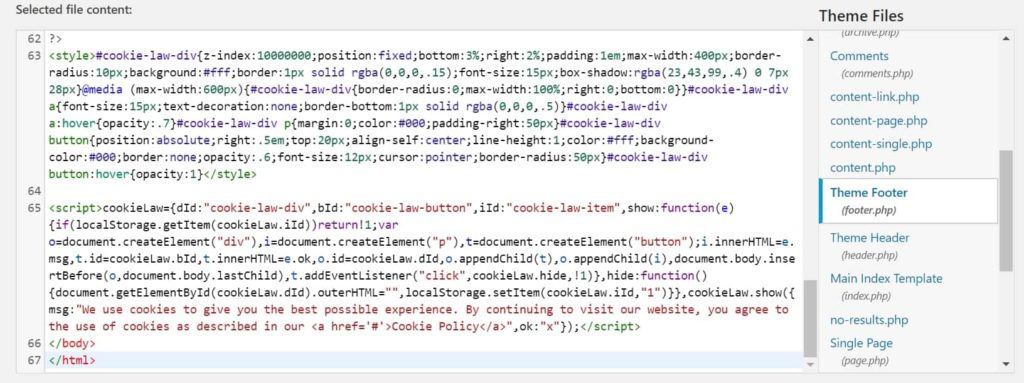 Cookie Consent Script in footer.php