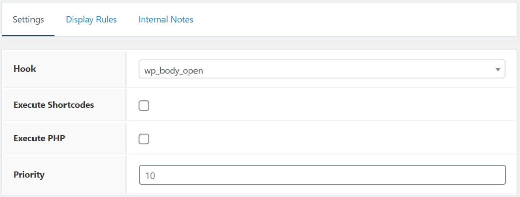 Hook Settings display after wp_body_open