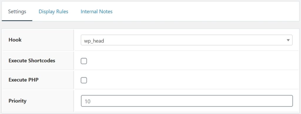 Hook Settings display after wp_head