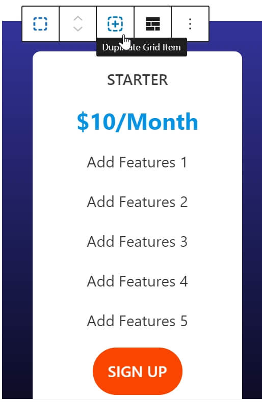 Duplicate the Pricing Table Grid