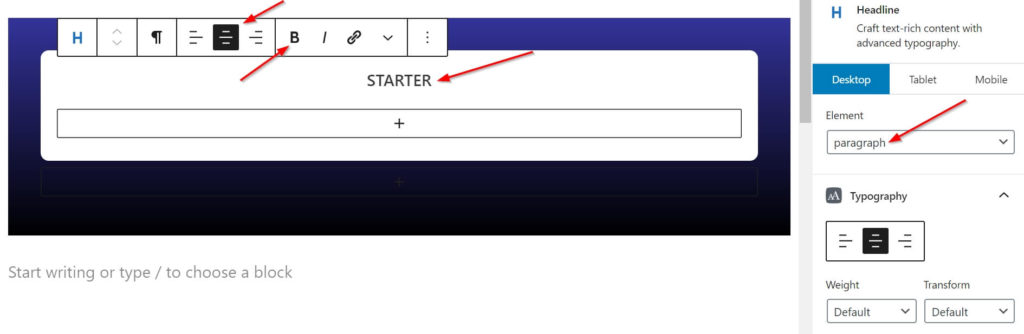 Headline for Pricing Table in WordPress