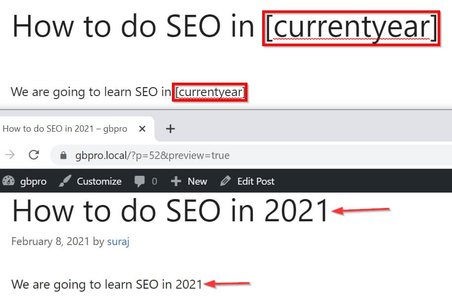 Current Year Date in Post Title and Content