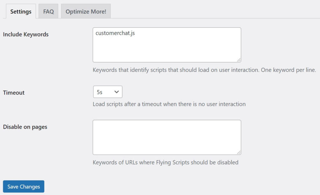 Flying Scripts Settings