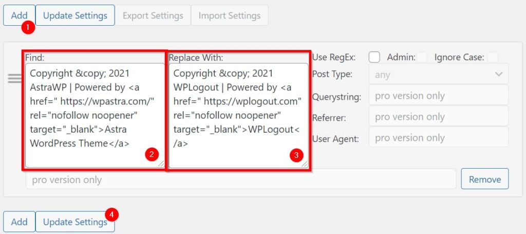 Astra Theme Find and Replace Plugin