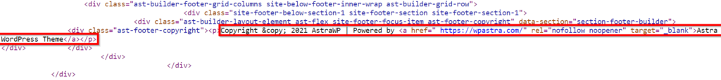 Copyright text in Astra Theme