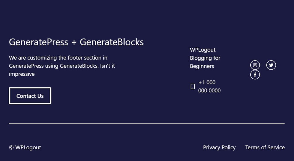 Footer Section in GeneratePress using GenerateBlocks