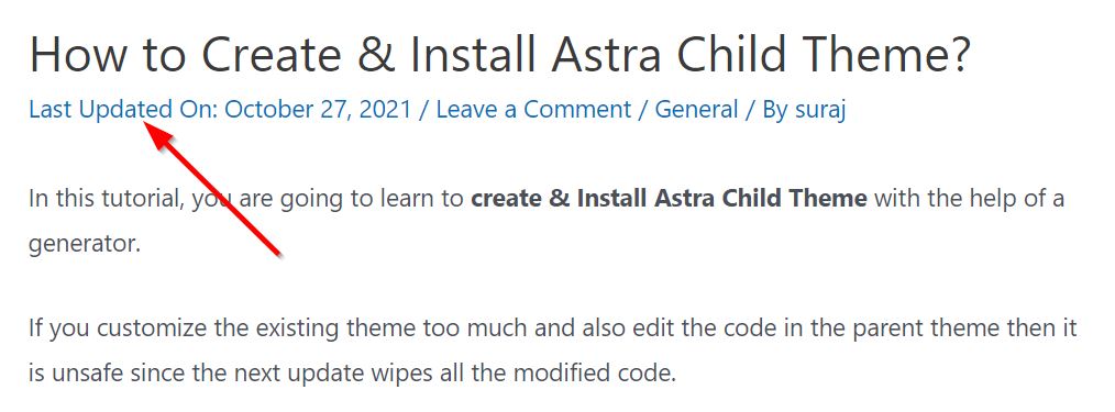 Last Updated Date on Astra WordPress Theme