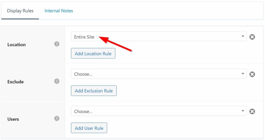 Location as Entire Site in Display Rules