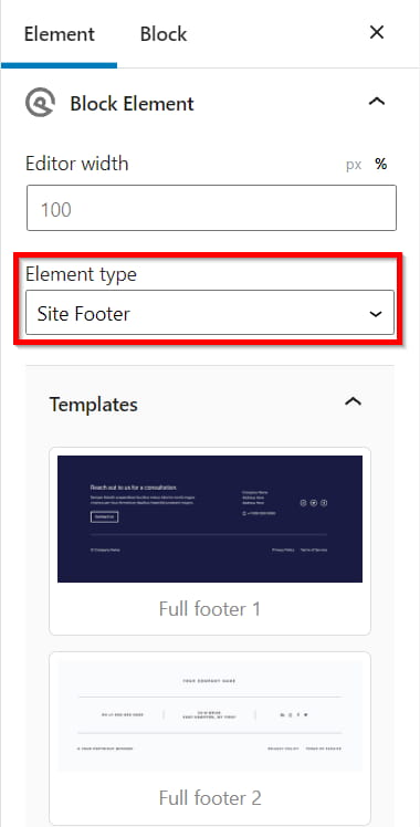 Site Footer with Template