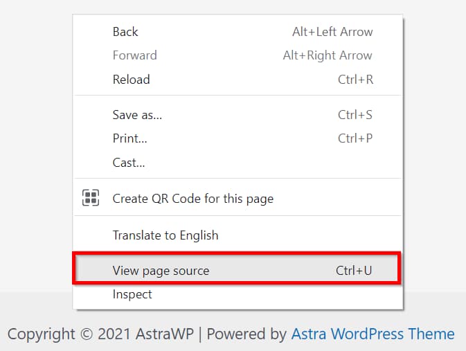 View Page Source WPAstra