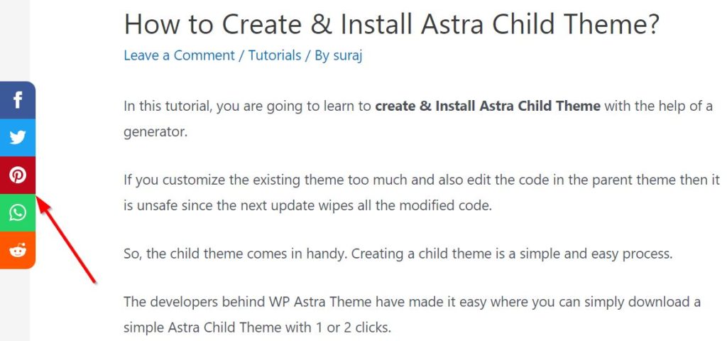 Floating Social Sharing buttons in Astra WordPress Theme