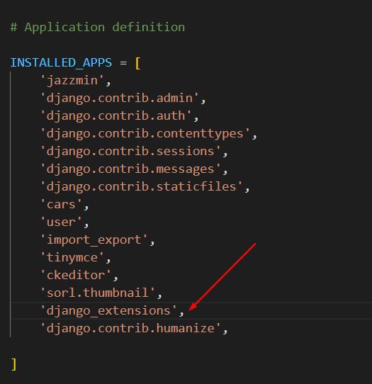 Adding django_extensions to installed apps.