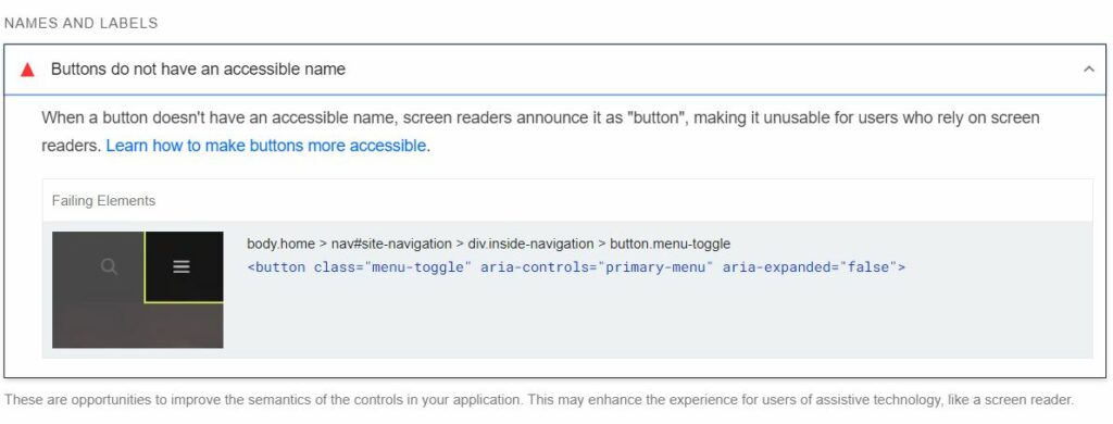Buttons Do Not Have an Accessible Name
